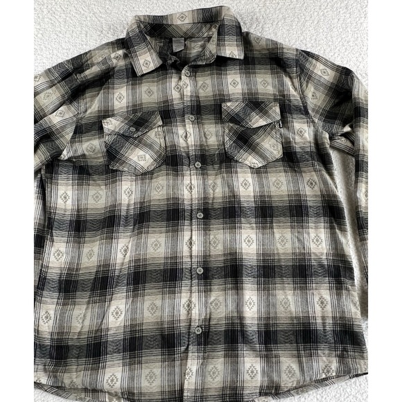 Hurley Men's Flannel Long Sleeve Button Up Shirt Size Large Pockets - Picture 2 of 7